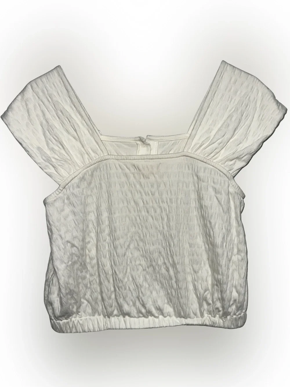 Women's White Textured Button Front Square Neck Crop Top